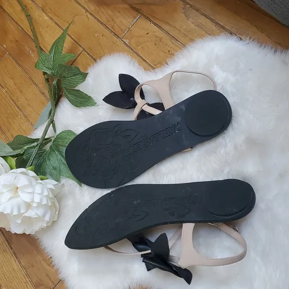 Karl Lagerfeld Goldie Elegant Leather Black Bow Women's Sandals Size 11