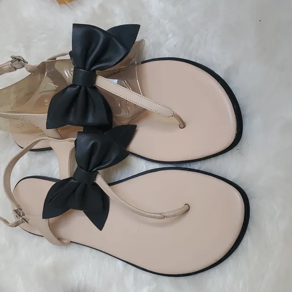Karl Lagerfeld Goldie Elegant Leather Black Bow Women's Sandals Size 11