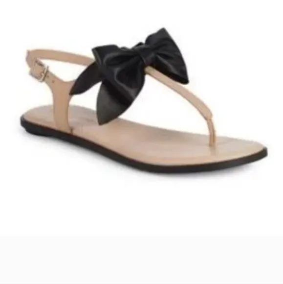 Karl Lagerfeld Goldie Elegant Leather Black Bow Women's Sandals Size 11