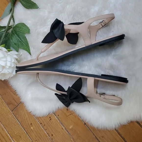 Karl Lagerfeld Goldie Elegant Leather Black Bow Women's Sandals Size 11