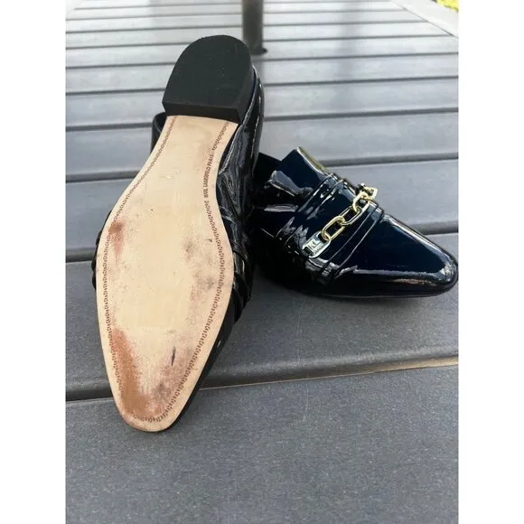 Karl Lagerfeld Nikki Women Black Patented Leather Chain Loafer Shoe Women Size 8