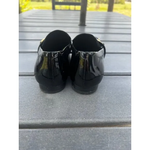 Karl Lagerfeld Nikki Women Black Patented Leather Chain Loafer Shoe Women Size 8