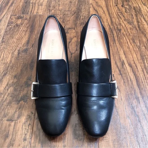 Kate Spade • Alia Buckle Leather Mule Loafers black block heel pump chunky