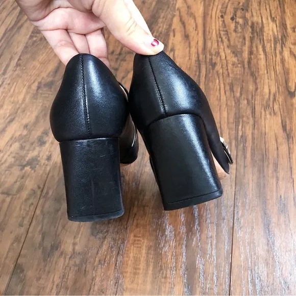 Kate Spade • Alia Buckle Leather Mule Loafers black block heel pump chunky