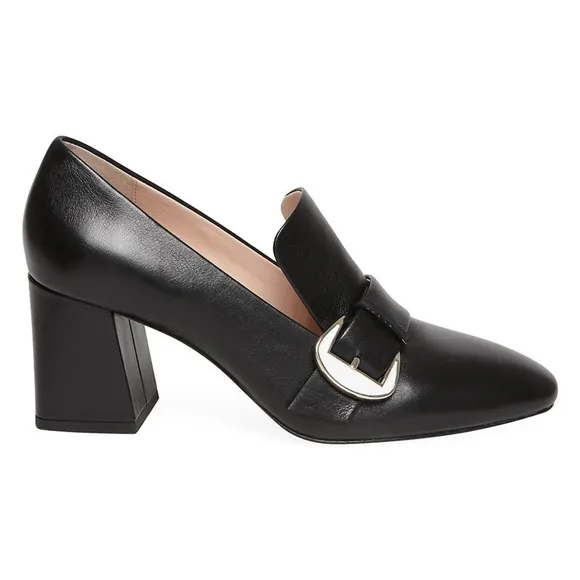 Kate Spade • Alia Buckle Leather Mule Loafers black block heel pump chunky