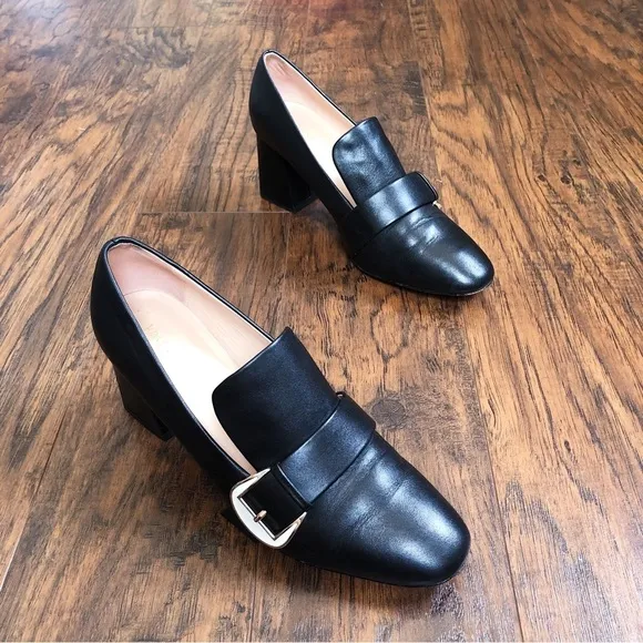 Kate Spade • Alia Buckle Leather Mule Loafers black block heel pump chunky