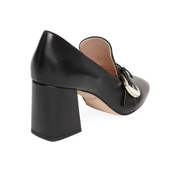 Kate Spade • Alia Buckle Leather Mule Loafers black block heel pump chunky