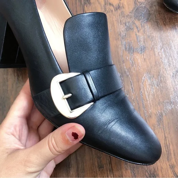 Kate Spade • Alia Buckle Leather Mule Loafers black block heel pump chunky