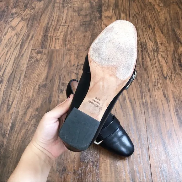 Kate Spade • Alia Buckle Leather Mule Loafers black block heel pump chunky