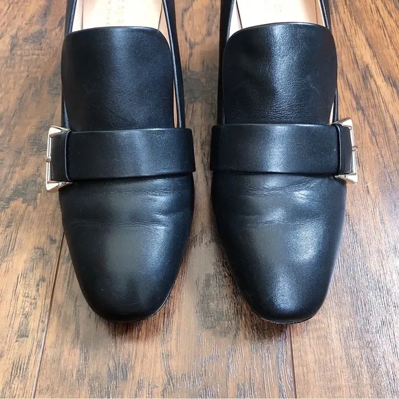 Kate Spade • Alia Buckle Leather Mule Loafers black block heel pump chunky