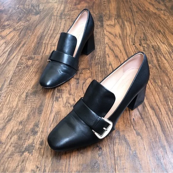 Kate Spade • Alia Buckle Leather Mule Loafers black block heel pump chunky