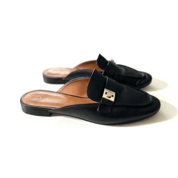 Kate Spade Black Genuine Leather Catroux Slide Mule Flats