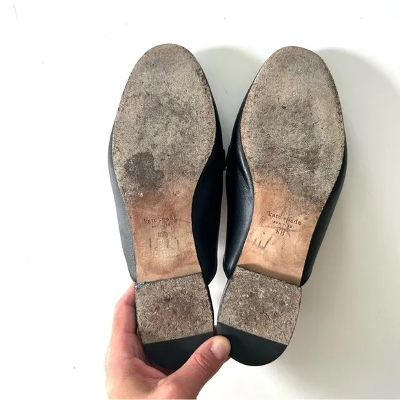 Kate Spade Black Genuine Leather Catroux Slide Mule Flats