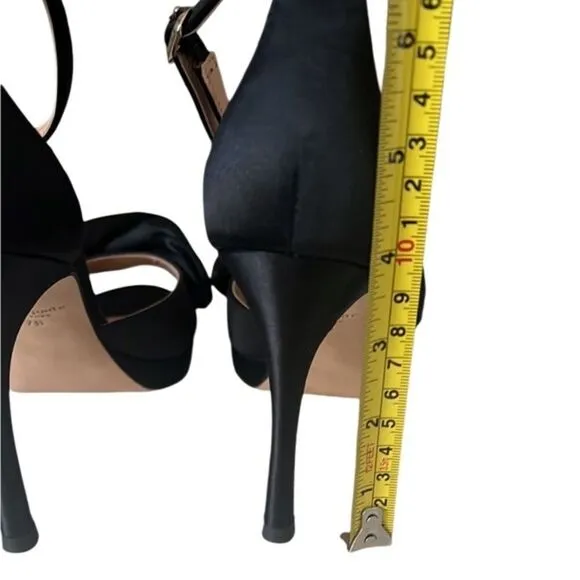 Kate Spade Bridal Bow Satin Black Ankle Wrap Stiletto Heels W/ Dust Bag Sz 7 NIB