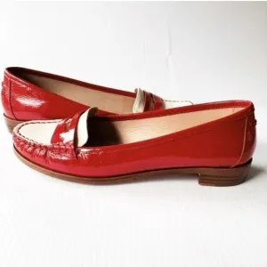 Kate Spade Cody Loafers 6 1/2 M 6.5 Red Ivory Leather Two Tone Wood Heel