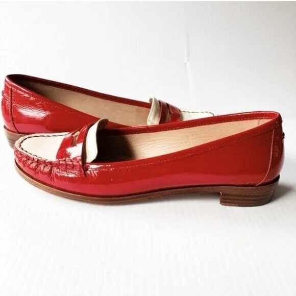 Kate Spade Cody Loafers 6 1/2 M 6.5 Red Ivory Leather Two Tone Wood Heel