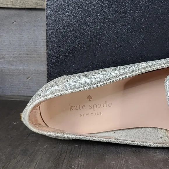 kate spade New York Carima Metallic Silver 100% Soft Leather Flats Mocca…