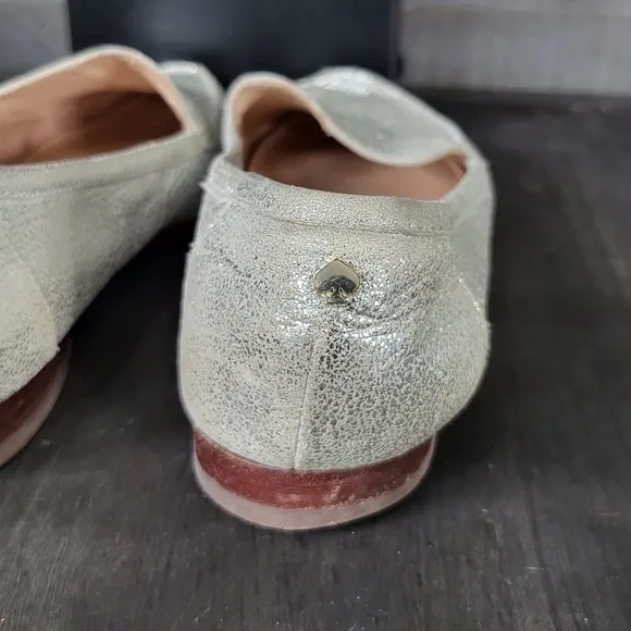 kate spade New York Carima Metallic Silver 100% Soft Leather Flats Mocca…