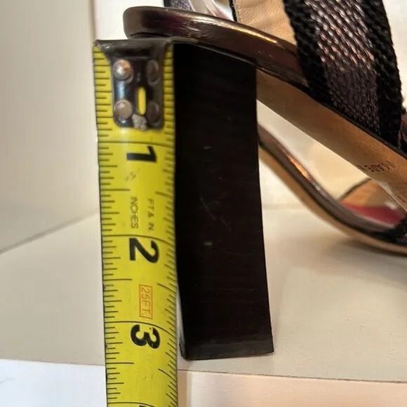 Kate Spade New York Gunmetal Black Open Toe Ankle Wrap Block Heel Sandals