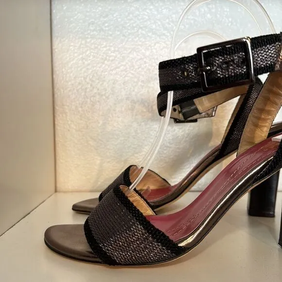 Kate Spade New York Gunmetal Black Open Toe Ankle Wrap Block Heel Sandals