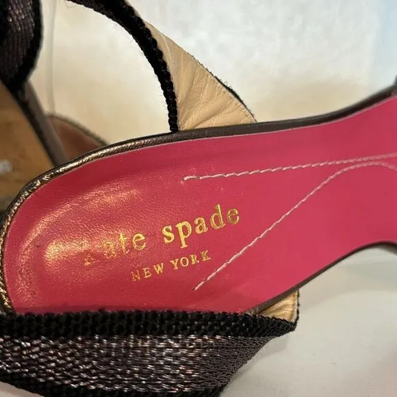 Kate Spade New York Gunmetal Black Open Toe Ankle Wrap Block Heel Sandals