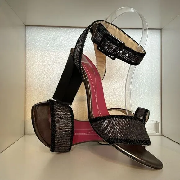 Kate Spade New York Gunmetal Black Open Toe Ankle Wrap Block Heel Sandals