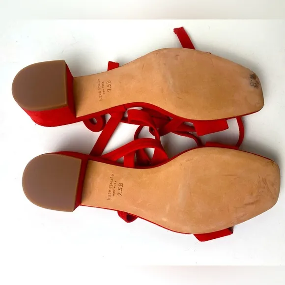 Kate Spade New York Red Lace-Up Tie Wrap Ankle Aphrodite Sandals 7.5B