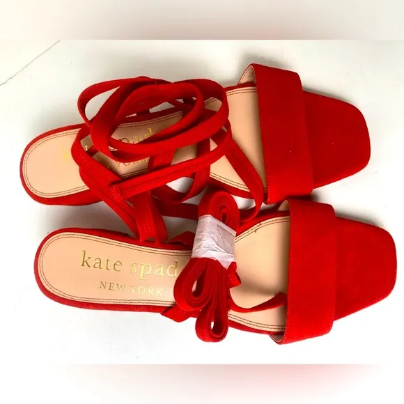 Kate Spade New York Red Lace-Up Tie Wrap Ankle Aphrodite Sandals 7.5B