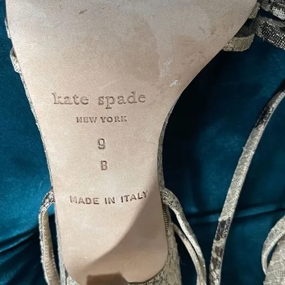 KATE SPADE NEW YORK  Women Snakeskin Metallic Ankle Strap Sandals Sz 9