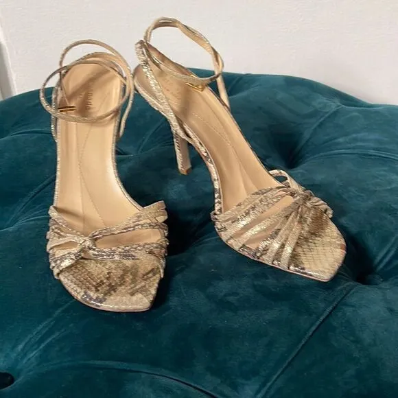 KATE SPADE NEW YORK  Women Snakeskin Metallic Ankle Strap Sandals Sz 9