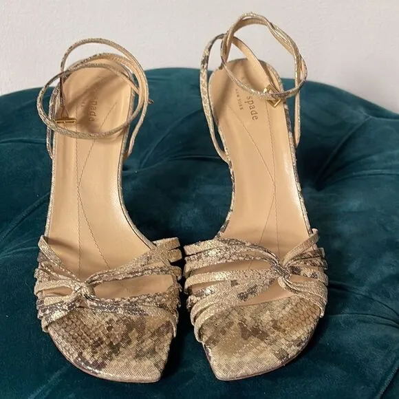 KATE SPADE NEW YORK  Women Snakeskin Metallic Ankle Strap Sandals Sz 9