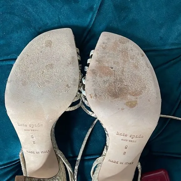 KATE SPADE NEW YORK  Women Snakeskin Metallic Ankle Strap Sandals Sz 9