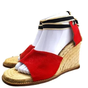 Kate Spade Red Black White Espadrille Wedge Ankle Wrap Sandals Made in Spain
