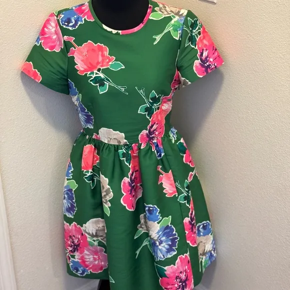 Kate Spade Stelli Dress In Full Bloom Lucky Green Floral Fit Flare Puffy 8 $425