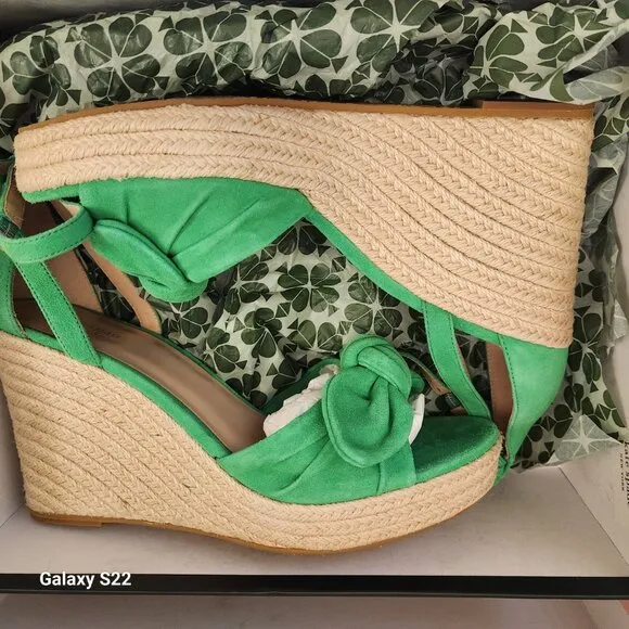 Kate Spade Tianna Green Suede Wedge Sandals. NIB. Size 11