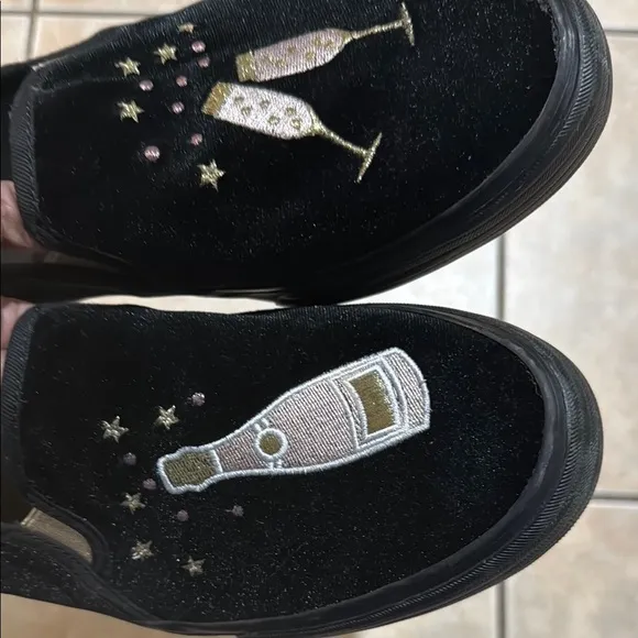 Keds cheers velvet champagne Black Gold Flats with Slip-On Design double decker