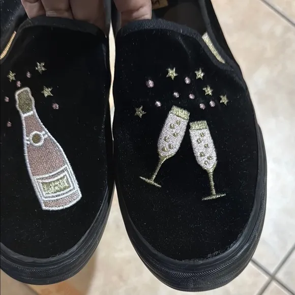 Keds cheers velvet champagne Black Gold Flats with Slip-On Design double decker