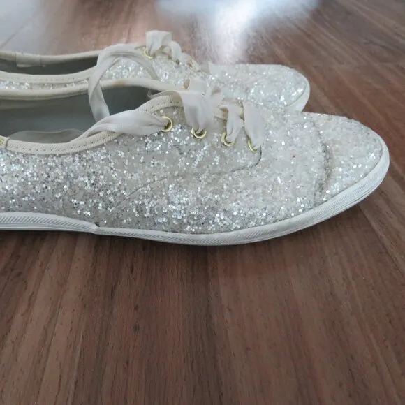 KEDS X KATE SPADE New York Champion White Glitter Metallic Sneakers - Size 6.5