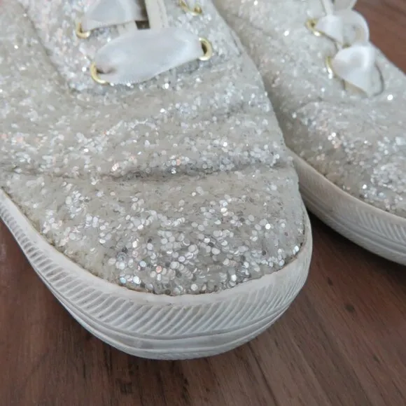 KEDS X KATE SPADE New York Champion White Glitter Metallic Sneakers - Size 6.5