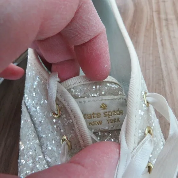 KEDS X KATE SPADE New York Champion White Glitter Metallic Sneakers - Size 6.5