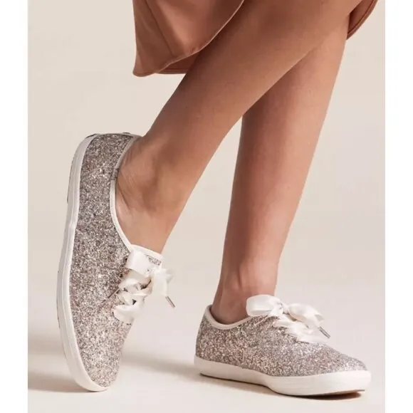 KEDS X KATE SPADE New York Champion White Glitter Metallic Sneakers - Size 6.5