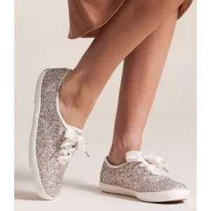 KEDS X KATE SPADE New York Champion White Glitter Metallic Sneakers - Size 6.5