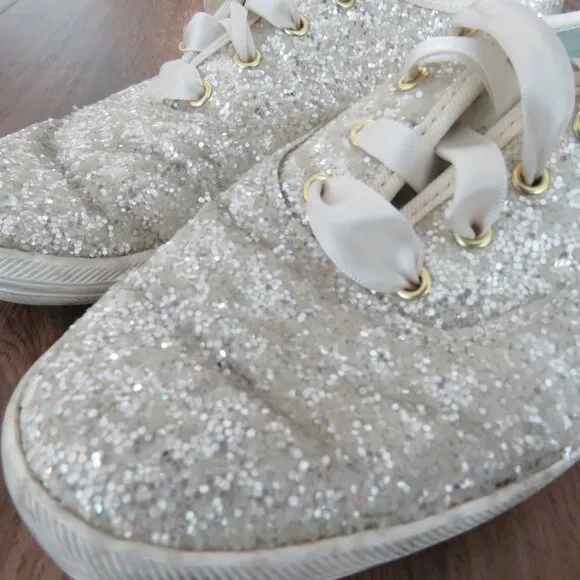 KEDS X KATE SPADE New York Champion White Glitter Metallic Sneakers - Size 6.5