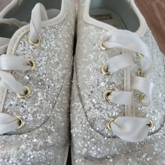 KEDS X KATE SPADE New York Champion White Glitter Metallic Sneakers - Size 6.5