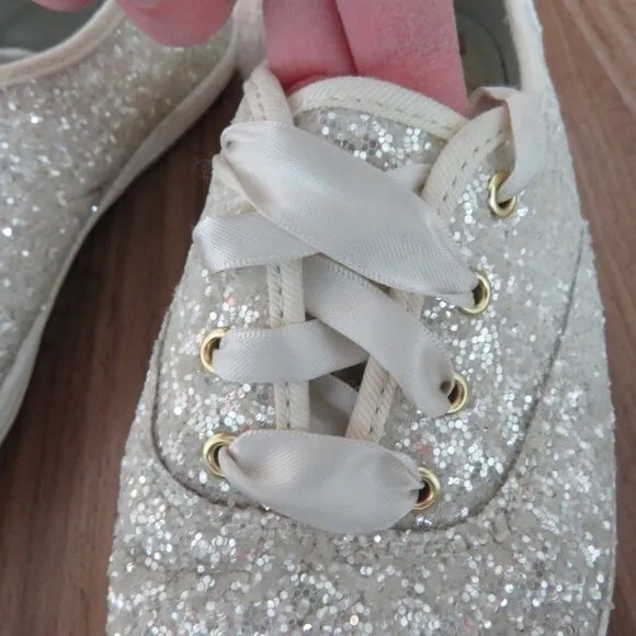 KEDS X KATE SPADE New York Champion White Glitter Metallic Sneakers - Size 6.5