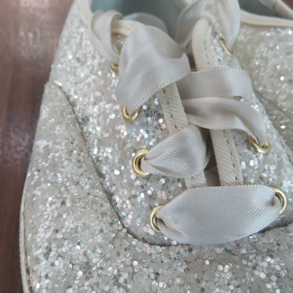 KEDS X KATE SPADE New York Champion White Glitter Metallic Sneakers - Size 6.5