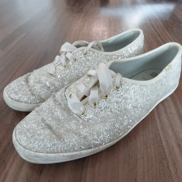 KEDS X KATE SPADE New York Champion White Glitter Metallic Sneakers - Size 6.5