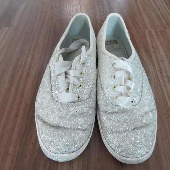 KEDS X KATE SPADE New York Champion White Glitter Metallic Sneakers - Size 6.5