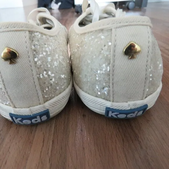 KEDS X KATE SPADE New York Champion White Glitter Metallic Sneakers - Size 6.5