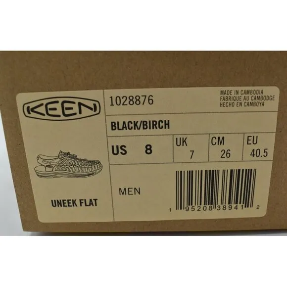 Keen Mens Size 8 Uneek Flat Cord Black Birch Sneakers Sandals Shoes